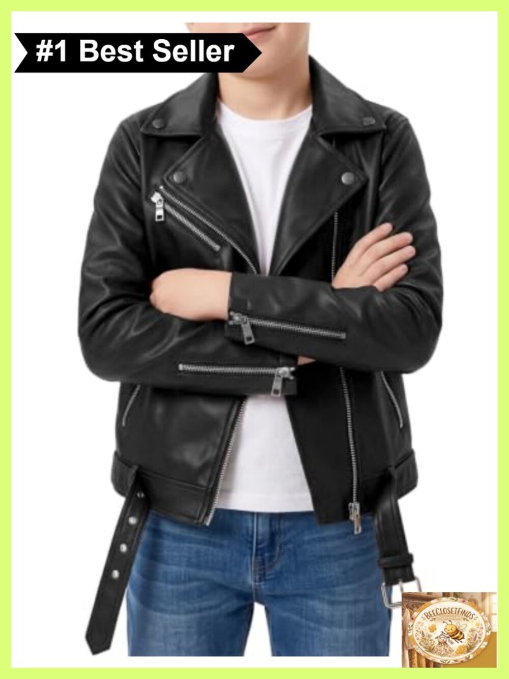 Boys Faux Leather Motorcycle Biker Jacket Asymmetric Zip